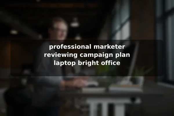 professional marketer reviewing campaign plan laptop bright office